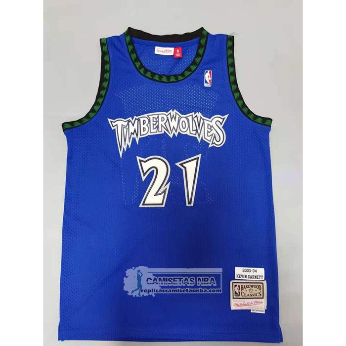 Camiseta Minnesota Timberwolves Kevin Garnett NO 21 Hardwood Classics Throwback 2003-04 Azul